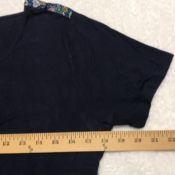 UMGEE Navy w/Navy Floral Print Trim Flowy Tunic Short Sleeve Size Large - Picture 6 of 9